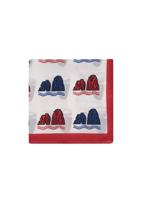 Silk Handkerchief With Red and Blue Faraglioni Pattern 813 (OTTO TREDICI) | FARAGLIONI ROSSO BLU /LROSSO